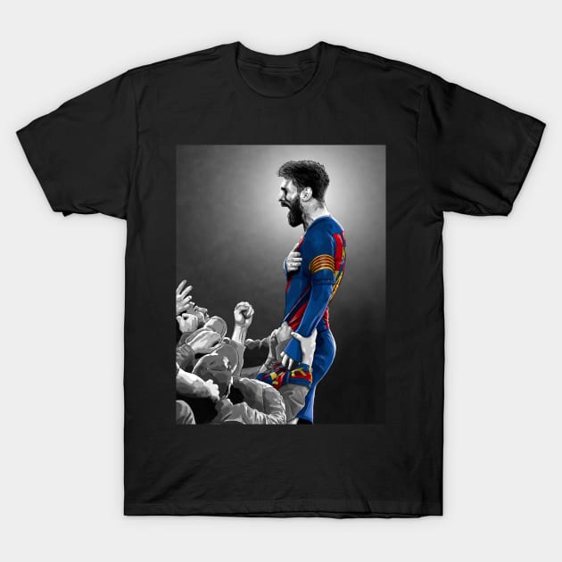 Leo Messi -  Barcelona Champions League - Football Artwork T-Shirt by barrymasterson